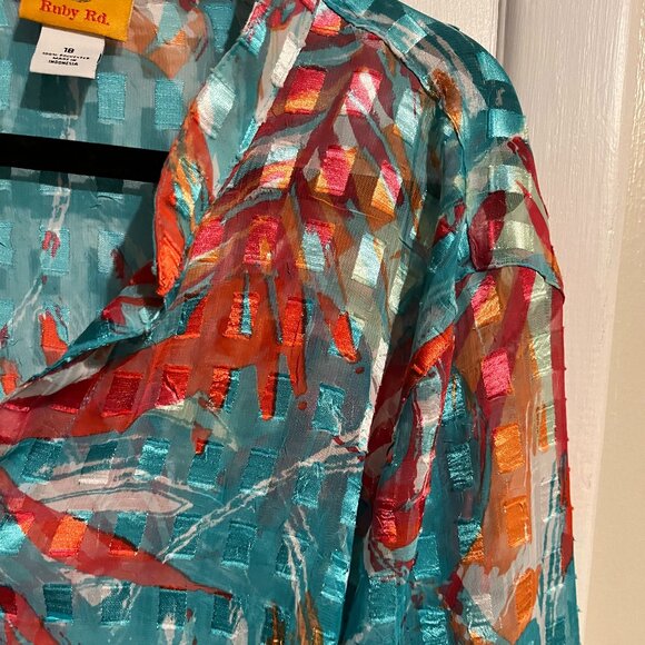 RUBY RD. SHEER LONG SLEEVE BLOUSE BUTTON UP  LONG SLEEVE SZ 18 - Picture 5 of 6